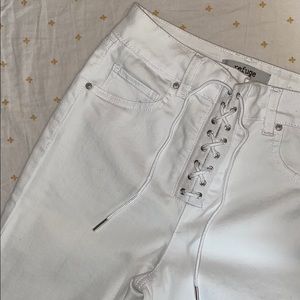 White Lace-up Skinny Jeans